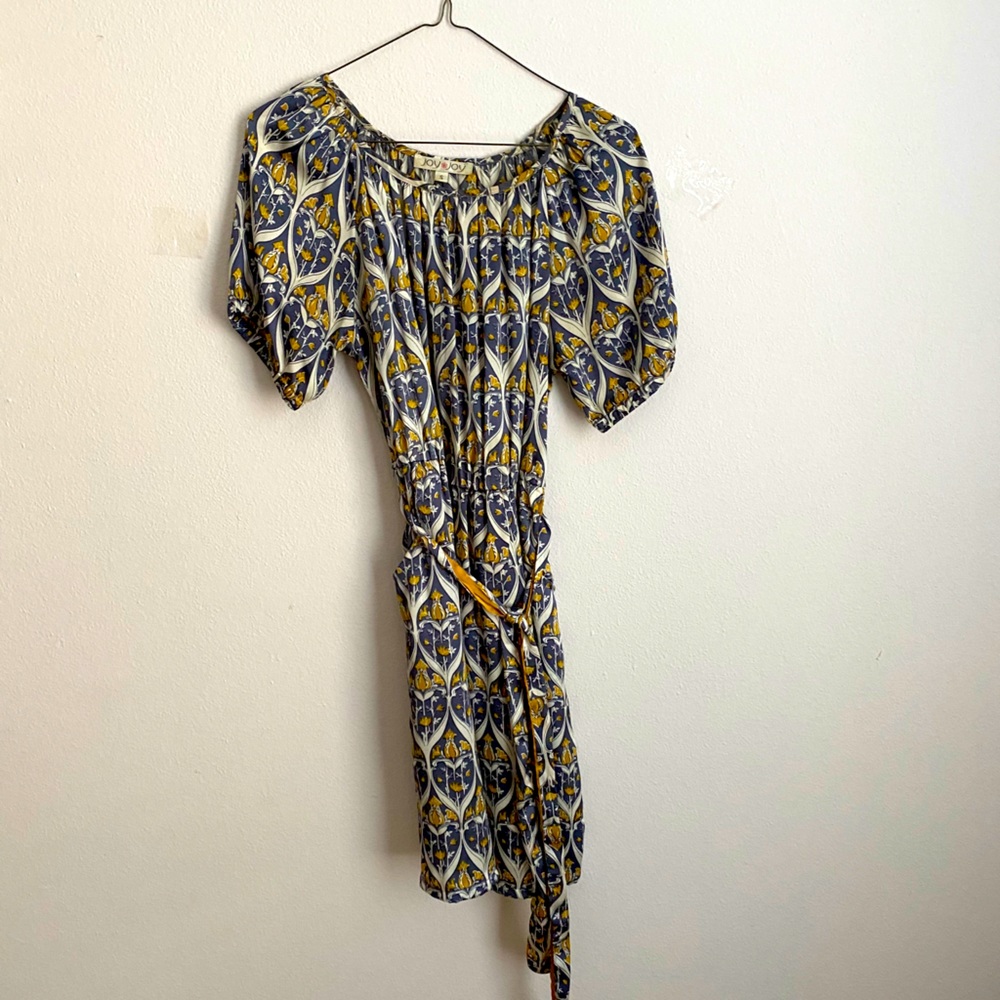 Printed silk dress w sash